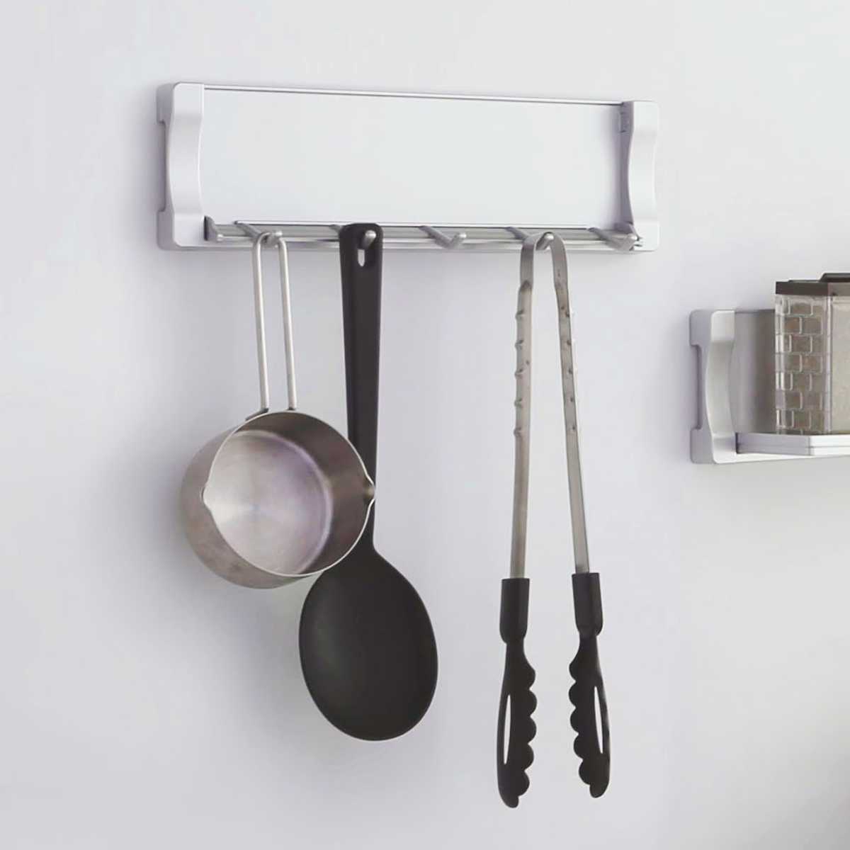 キッチンツールラック マグネット マグシャーレ レードルフック マグネット収納 シルバー ( キッチン収納 壁面収納 キッチンツール収納 フック 磁石 壁 玄関ドア内側 掛ける キッチン用品 小物 洗面所 浴室 壁掛け )