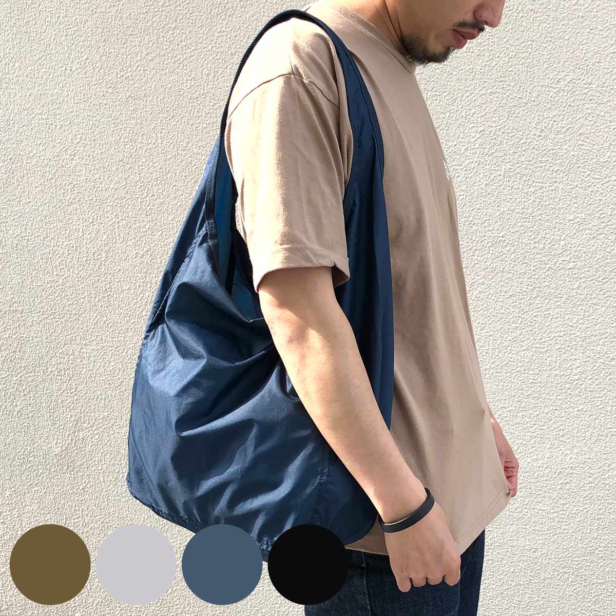 エコバッグ ET パッカブル ワンショルダー BAG コンパクト 紐付き （ マイバッグ トートバッグ 買い物バッグ レジ袋 レジバッグ 買い物袋 折りたたみ サブバッグ マルシェバッグ 肩掛け はっ水 軽量 おしゃれ カジュアル ） 【ブラック】