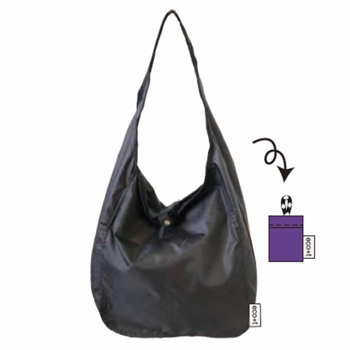 エコバッグ ET パッカブル ワンショルダー BAG コンパクト 紐付き ( マイバッグ トートバッグ 買い物バッグ レジ袋 レジバッグ 買い物袋 折りたたみ サブバッグ マルシェバッグ 肩掛け はっ水 軽量 おしゃれ カジュアル ) 【ブラック】 ブラック