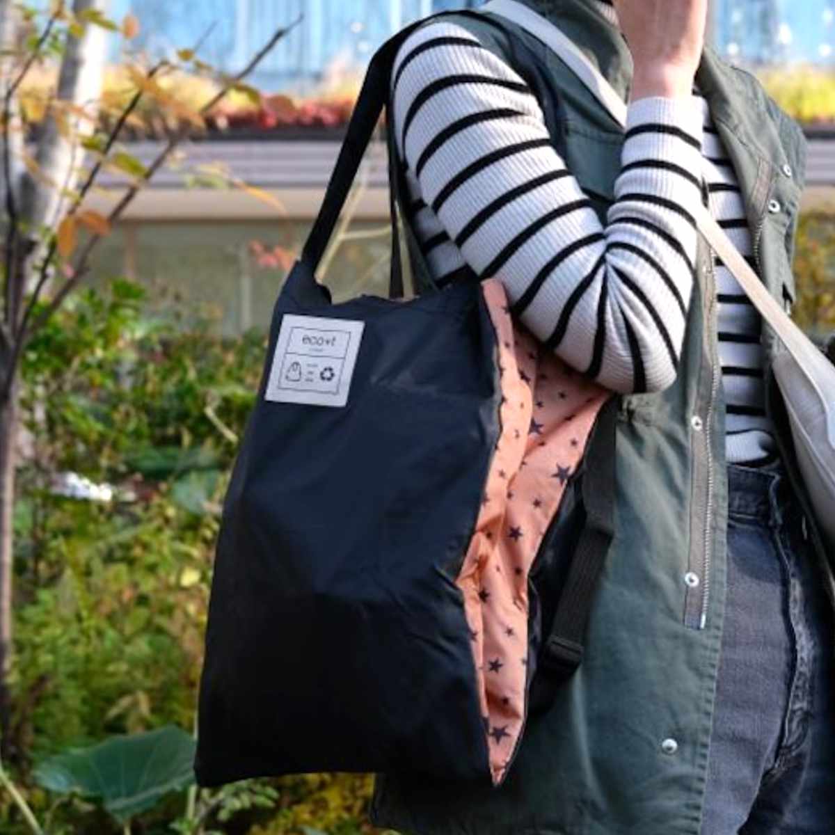 エコバッグ ET 3WAY 2部屋 BAG コンパクト 肩掛け 手持ち 斜め掛け ( マイバッグ トートバッグ 買い物バッグ レジ袋 レジバッグ 買い物袋 折りたたみ サブバッグ マルシェバッグ ショルダーバッグ はっ水 軽量 おしゃれ カジュアル ) 【ブラック】 ブラック