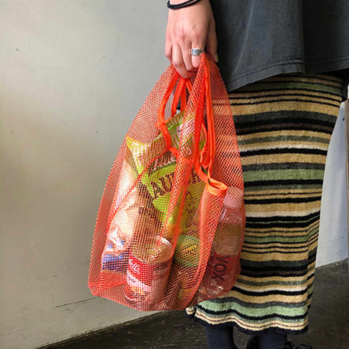 エコバッグ ET メッシュ BAG マチ付き 収納袋付き ( マイバッグ トートバッグ 買い物バッグ レジ袋 レジバッグ 買い物袋 折りたたみ サブバッグ マルシェバッグ メッシュトート コンビニ 弁当 軽量 カジュアル おもちゃ 公園 海 ) 【ベージュ】 ベージュ