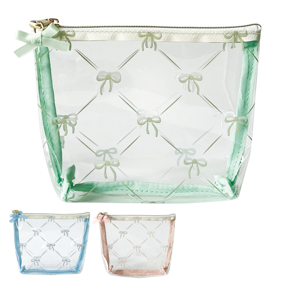 ポーチ クリアポーチ リボン クリア 舟形ポーチ ( 透明 ビニール コスメ ぬいぐるみ ガジェット 収納 持ち運び 収納ポーチ 小物入れ メイクポーチ トラベルポーチ ビニールポーチ かわいい おしゃれ プレゼント ) 【ブルー】