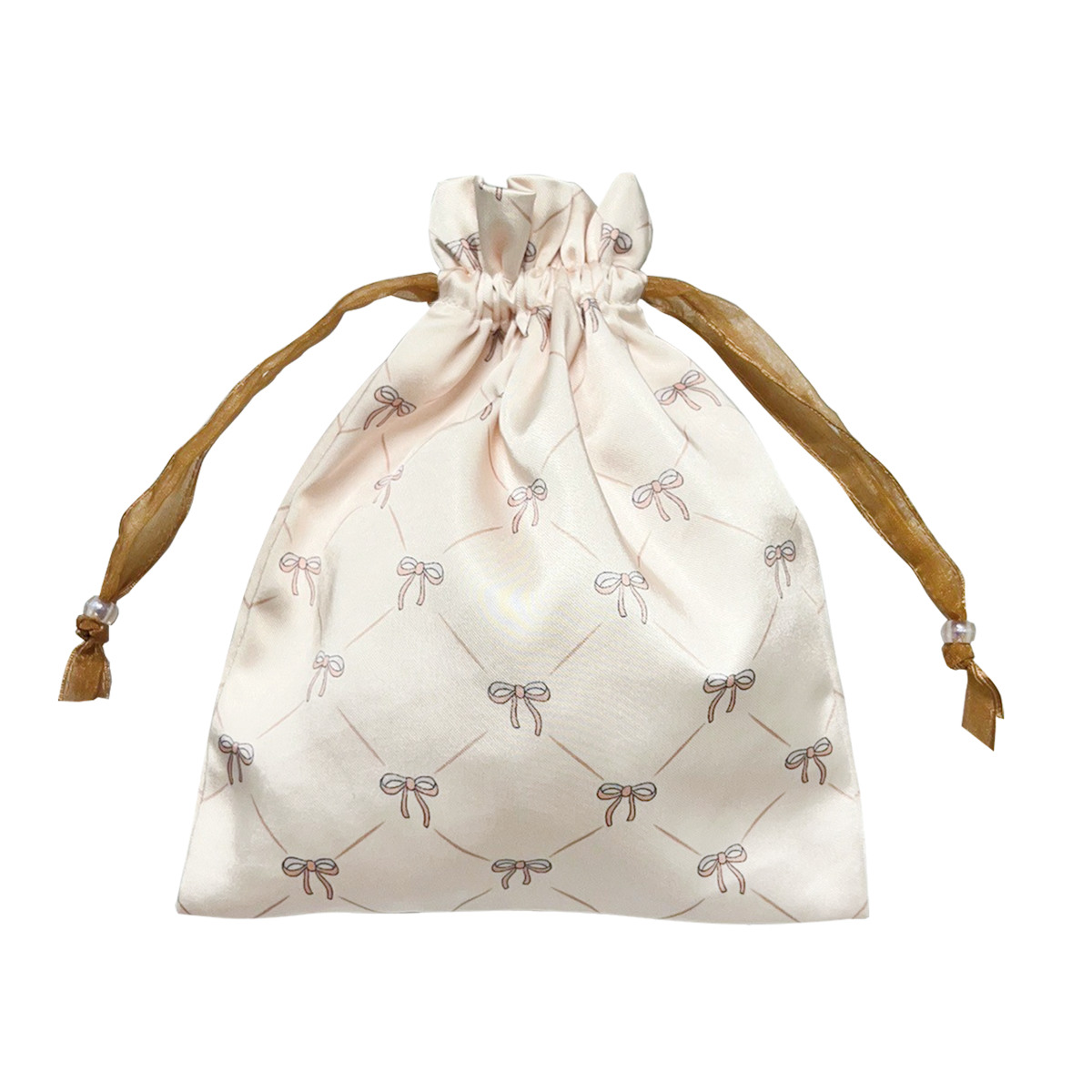 巾着 リボン サテン 巾着ポーチ ( 巾着袋 小物入れ 持ち運び 収納ポーチ メイクポーチ 手提げ 旅行 バッグインバッグ 巾着バッグ 小物収納 ハンドバッグ プレゼント おしゃれ 大人 かわいい 雑貨 ) 【ブルー】 ブルー