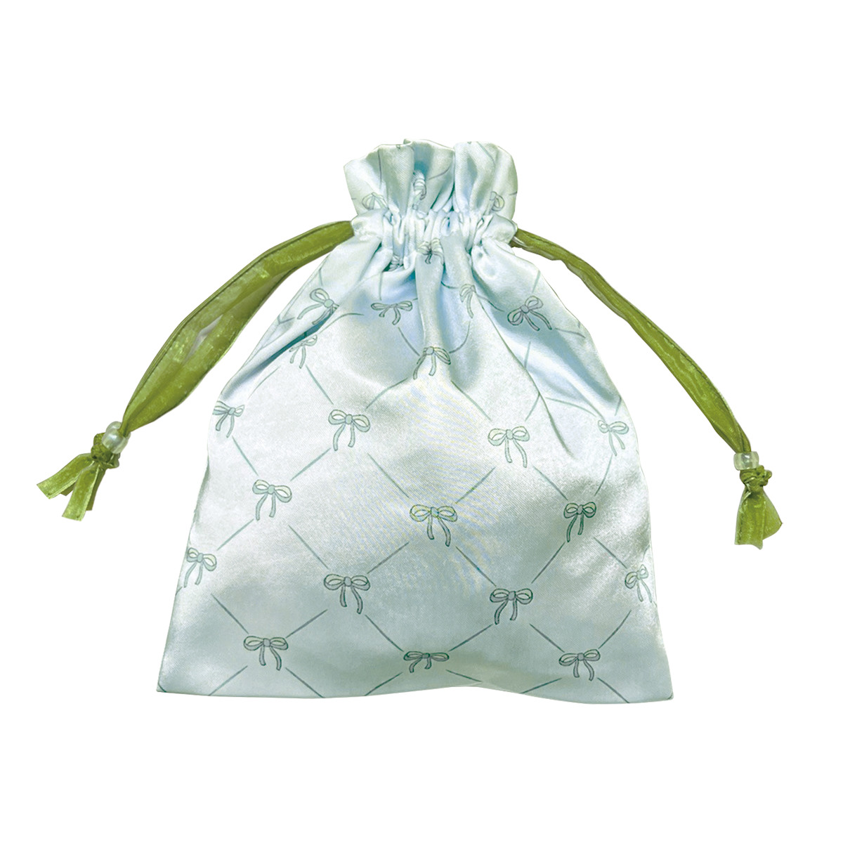 巾着 リボン サテン 巾着ポーチ ( 巾着袋 小物入れ 持ち運び 収納ポーチ メイクポーチ 手提げ 旅行 バッグインバッグ 巾着バッグ 小物収納 ハンドバッグ プレゼント おしゃれ 大人 かわいい 雑貨 ) 【ブルー】 ブルー