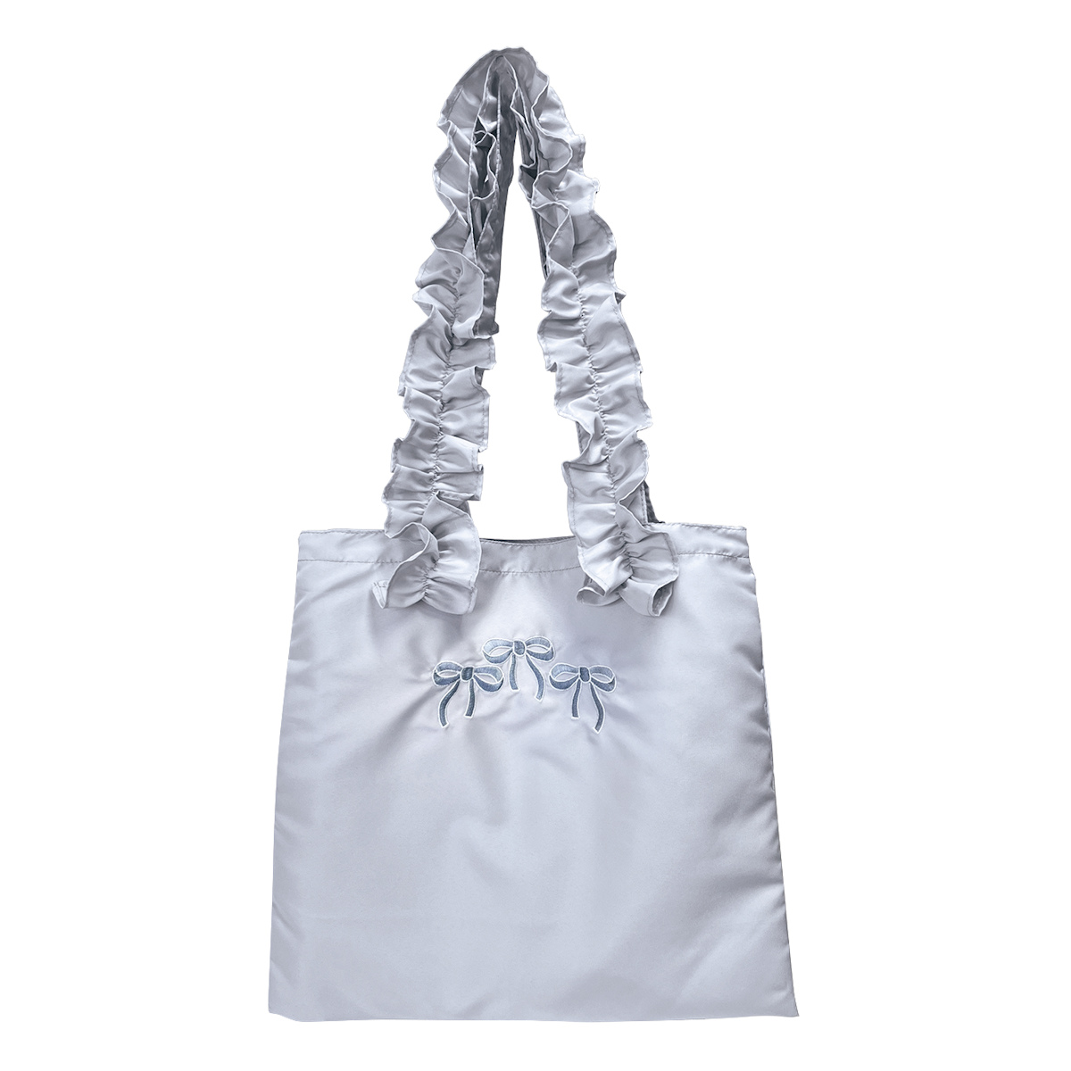 バッグ リボン フリル トートバッグ A4サイズ対応 ( トートバック A4 トート 手提げバッグ かばん 鞄 肩掛け ポケット付き レディース 大人 刺繍 かわいい おしゃれ プレゼント 雑貨 通勤 通学 買い物 大容量 ) 【ブルー】 ブルー