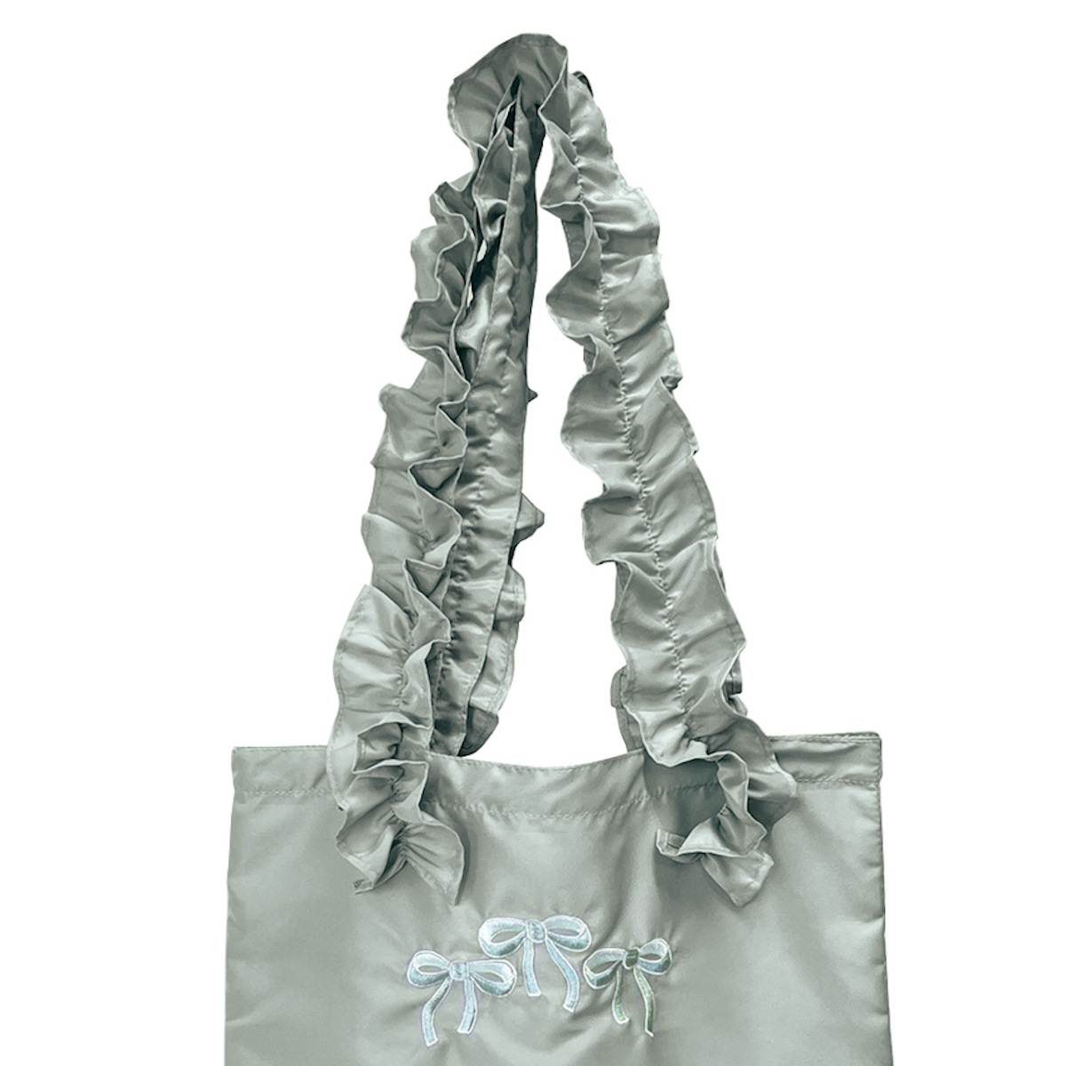 バッグ リボン フリル トートバッグ A4サイズ対応 ( トートバック A4 トート 手提げバッグ かばん 鞄 肩掛け ポケット付き レディース 大人 刺繍 かわいい おしゃれ プレゼント 雑貨 通勤 通学 買い物 大容量 ) 【ブルー】 ブルー