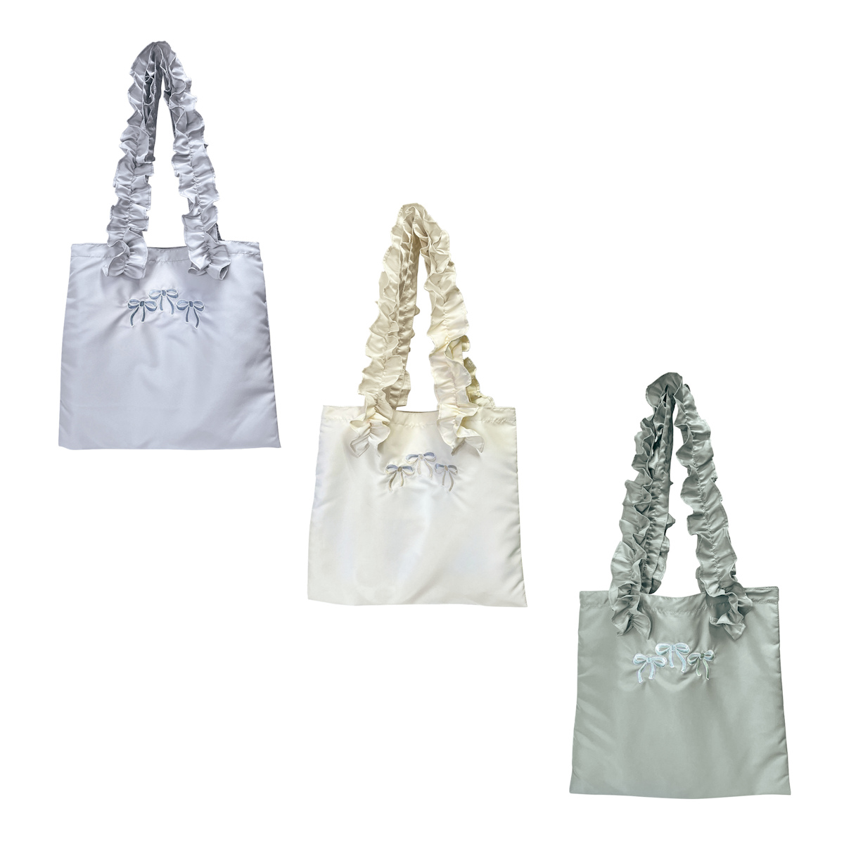 バッグ リボン フリル トートバッグ A4サイズ対応 ( トートバック A4 トート 手提げバッグ かばん 鞄 肩掛け ポケット付き レディース 大人 刺繍 かわいい おしゃれ プレゼント 雑貨 通勤 通学 買い物 大容量 ) 【ブルー】 ブルー