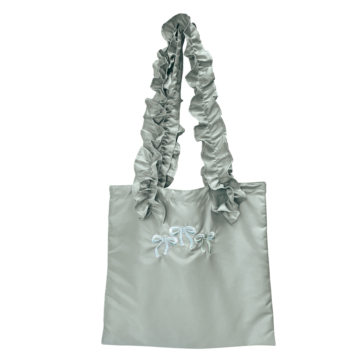 バッグ リボン フリル トートバッグ A4サイズ対応 ( トートバック A4 トート 手提げバッグ かばん 鞄 肩掛け ポケット付き レディース 大人 刺繍 かわいい おしゃれ プレゼント 雑貨 通勤 通学 買い物 大容量 ) 【ブルー】 ブルー