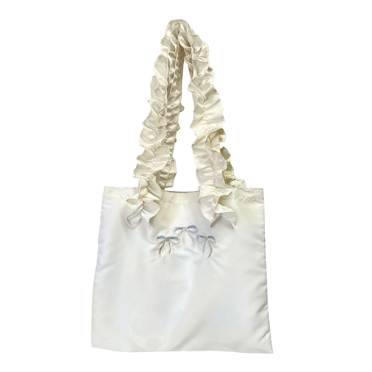 バッグ リボン フリル トートバッグ A4サイズ対応 ( トートバック A4 トート 手提げバッグ かばん 鞄 肩掛け ポケット付き レディース 大人 刺繍 かわいい おしゃれ プレゼント 雑貨 通勤 通学 買い物 大容量 ) 【ブルー】 ブルー