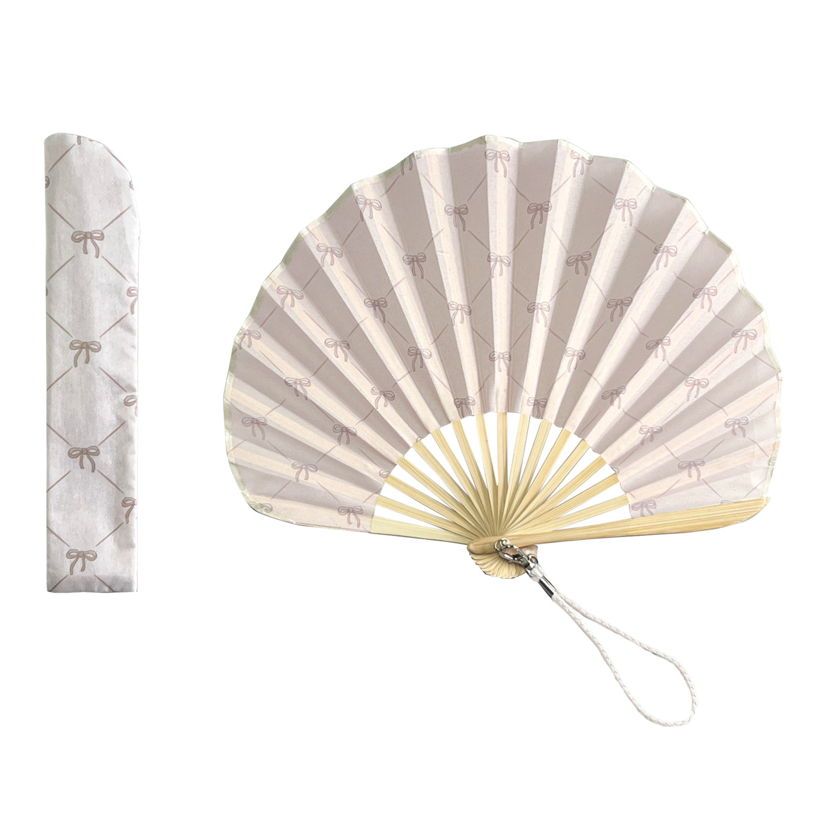 扇子 リボン 扇子&ケースセット ストラップ付 ( せんす 団扇 うちわ 和雑貨 かわいい 持ち運び 夏 暑さ対策 グッズ 熱中症対策 涼しい お祭り 夏祭り 和風 和装 小物 プレゼント おしゃれ レディース ) 【ピンク】 ピンク