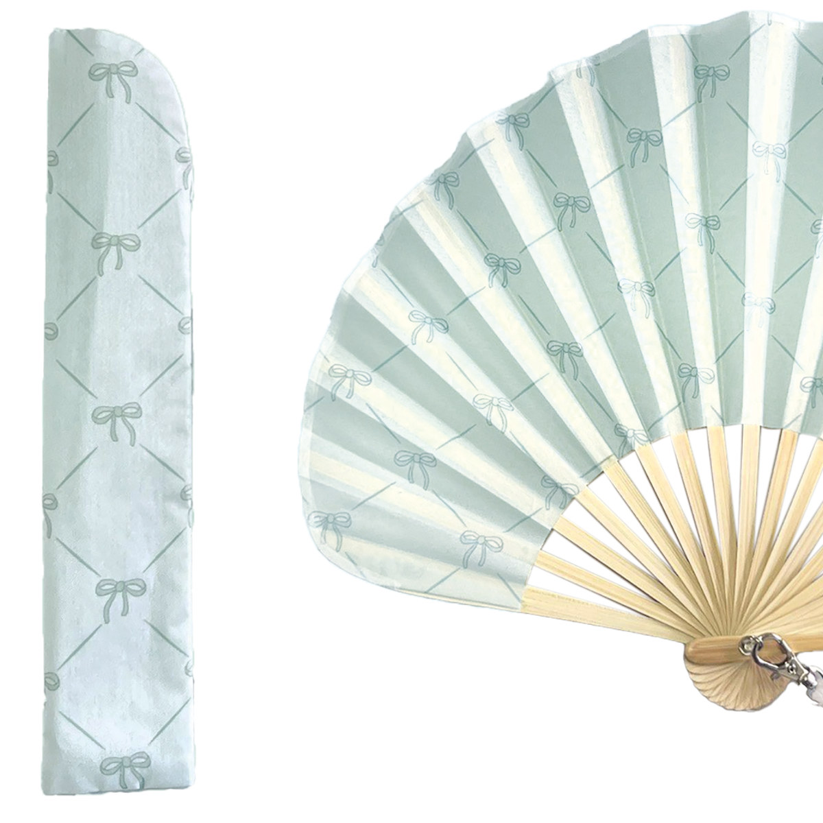 扇子 リボン 扇子&ケースセット ストラップ付 ( せんす 団扇 うちわ 和雑貨 かわいい 持ち運び 夏 暑さ対策 グッズ 熱中症対策 涼しい お祭り 夏祭り 和風 和装 小物 プレゼント おしゃれ レディース ) 【ピンク】 ピンク