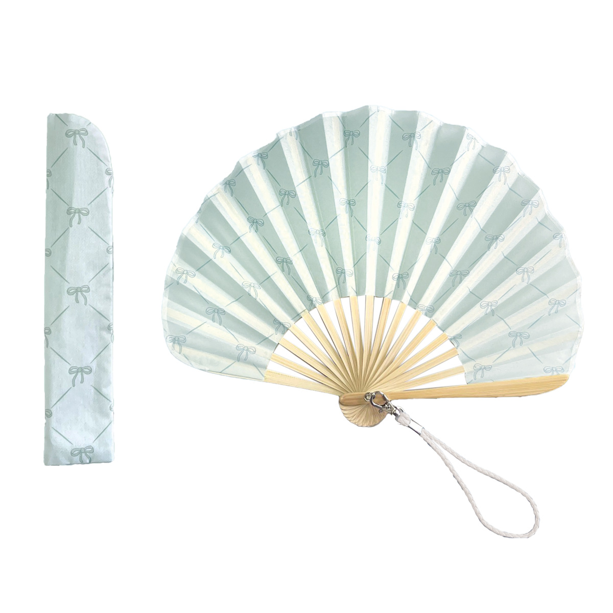 扇子 リボン 扇子&ケースセット ストラップ付 ( せんす 団扇 うちわ 和雑貨 かわいい 持ち運び 夏 暑さ対策 グッズ 熱中症対策 涼しい お祭り 夏祭り 和風 和装 小物 プレゼント おしゃれ レディース ) 【ピンク】 ピンク