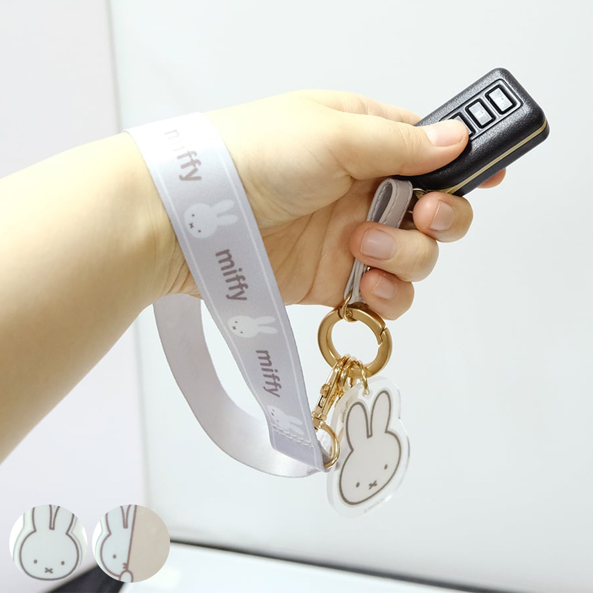 ストラップ ミッフィー スマートキーハンドストラップ （ miffy キーリング スマートキー 手 腕 手首 ホルダー 鍵 紛失防止 車 カギ キー 持ち運び 収納 便利 キャラクター かわいい カー用品 車用品 ） 【ミッフィーフェイス】