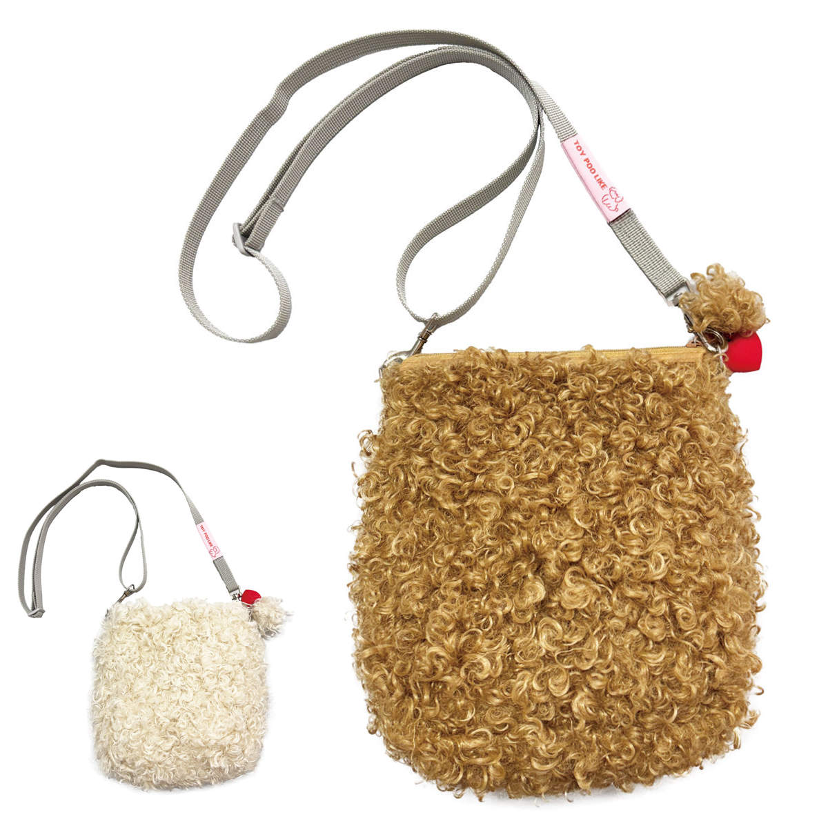 サコッシュ 2way トイプードル 肩ひも 調節可能 （ バッグ ポーチ ショルダー 犬 散歩 鞄 小物入れ 可愛い ふわふわ レディース メンズ ショルダーバッグ ショルダーポーチ サブバッグ 斜めがけ 肩掛け ポシェット ） 【ブラウン】