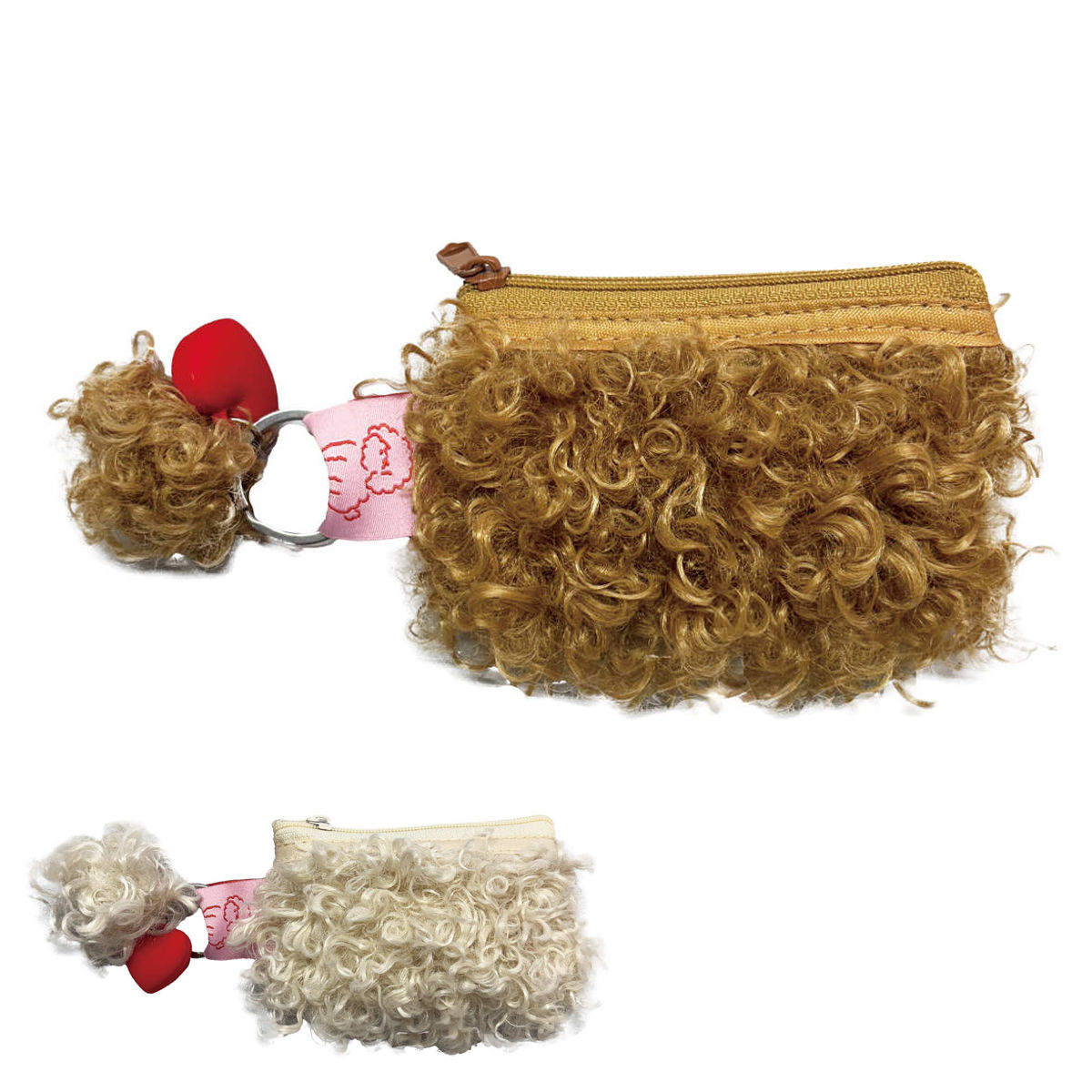 ポーチ Sサイズ トイプードル リング付き イヌ （ リップケース イヤホンポーチ 小物入れ 犬 可愛い ふわふわ バッグにつける ミニポーチ リップ 口紅 コスメ メイク イヤホン 持ち運び 小さい 小物ケース 通勤 通学 ） 【ブラウン】