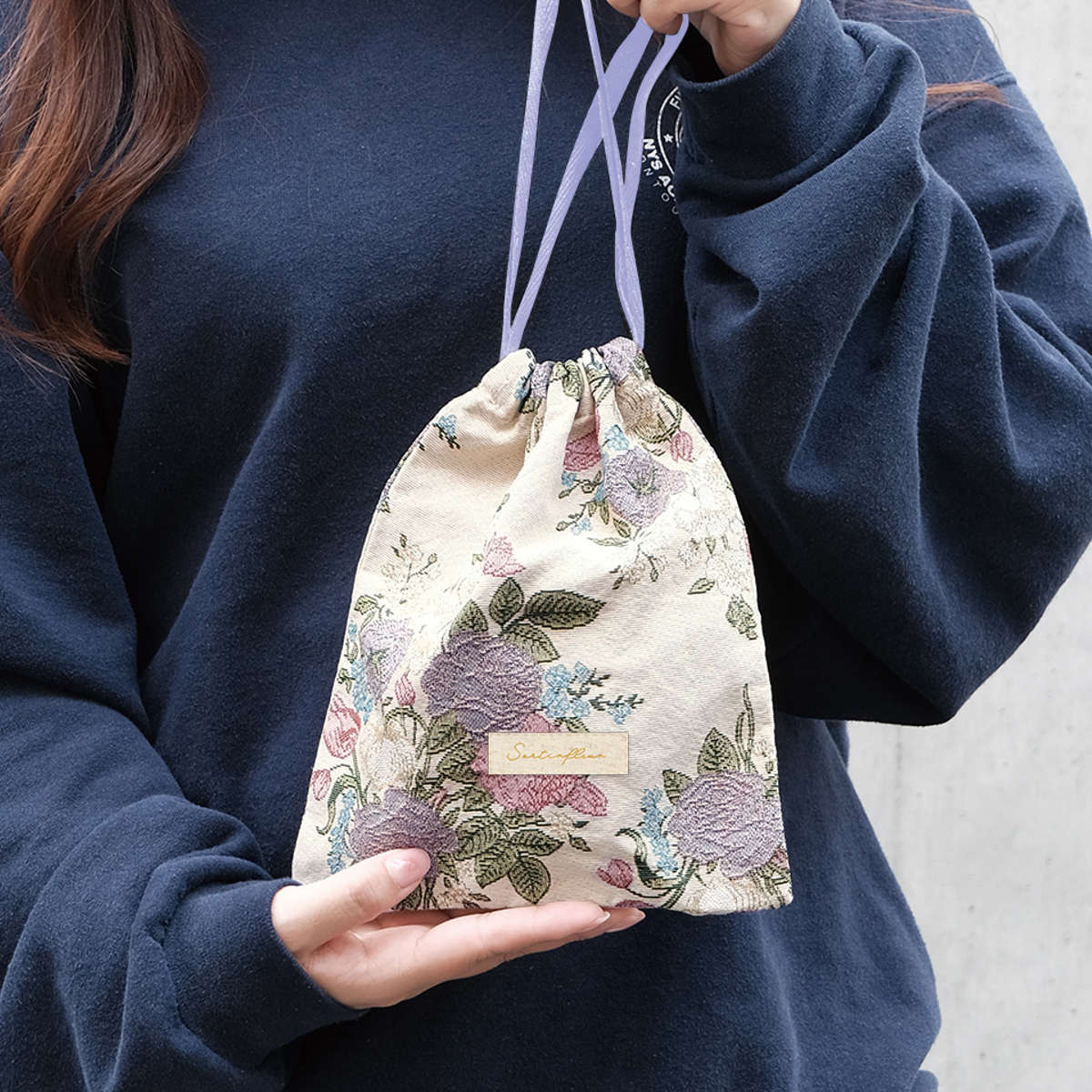 巾着 ポーチ ジャガード織り 花柄 小物入れ 収納 ( 巾着袋 持ち運び 収納ポーチ メイクポーチ 手提げ 旅行 バッグインバッグ 巾着バッグ 小物収納 ハンドバッグ プレゼント おしゃれ 大人 かわいい 雑貨 ) 【グリーン】 グリーン