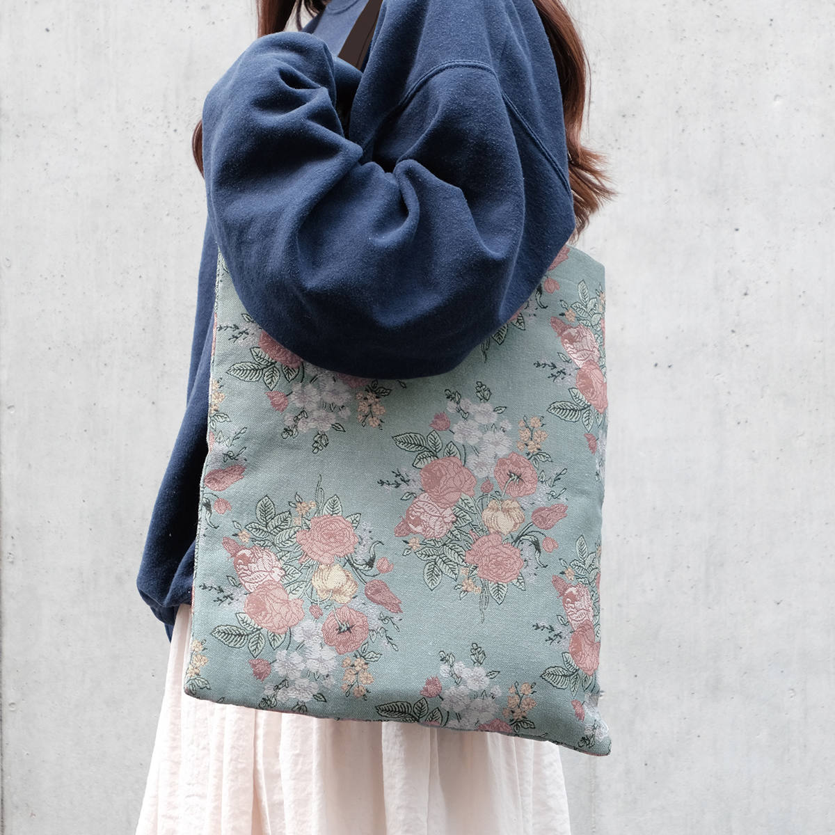 トートバック エコバック ジャガード織り 花柄 ( A4 トート 手提げバッグ かばん 鞄 肩掛け 留め具付き マグネット レディース 大人 かわいい おしゃれ プレゼント 雑貨 通勤 通学 買い物 ) 【グレー】 グレー