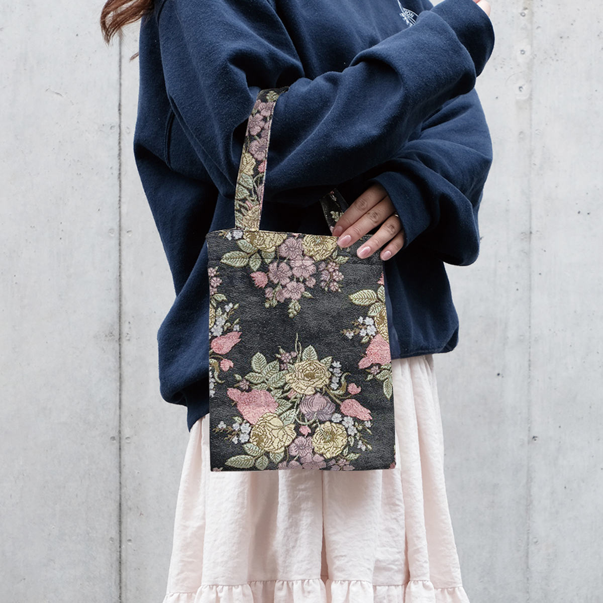 ミニ トートバック エコバック ジャガード織り 花柄 ( ミニトート 手提げバッグ かばん 鞄 手提げ サブバッグ エコバッグ レディース 大人 かわいい おしゃれ プレゼント 雑貨 通勤 通学 買い物 ) 【グリーン】 グリーン