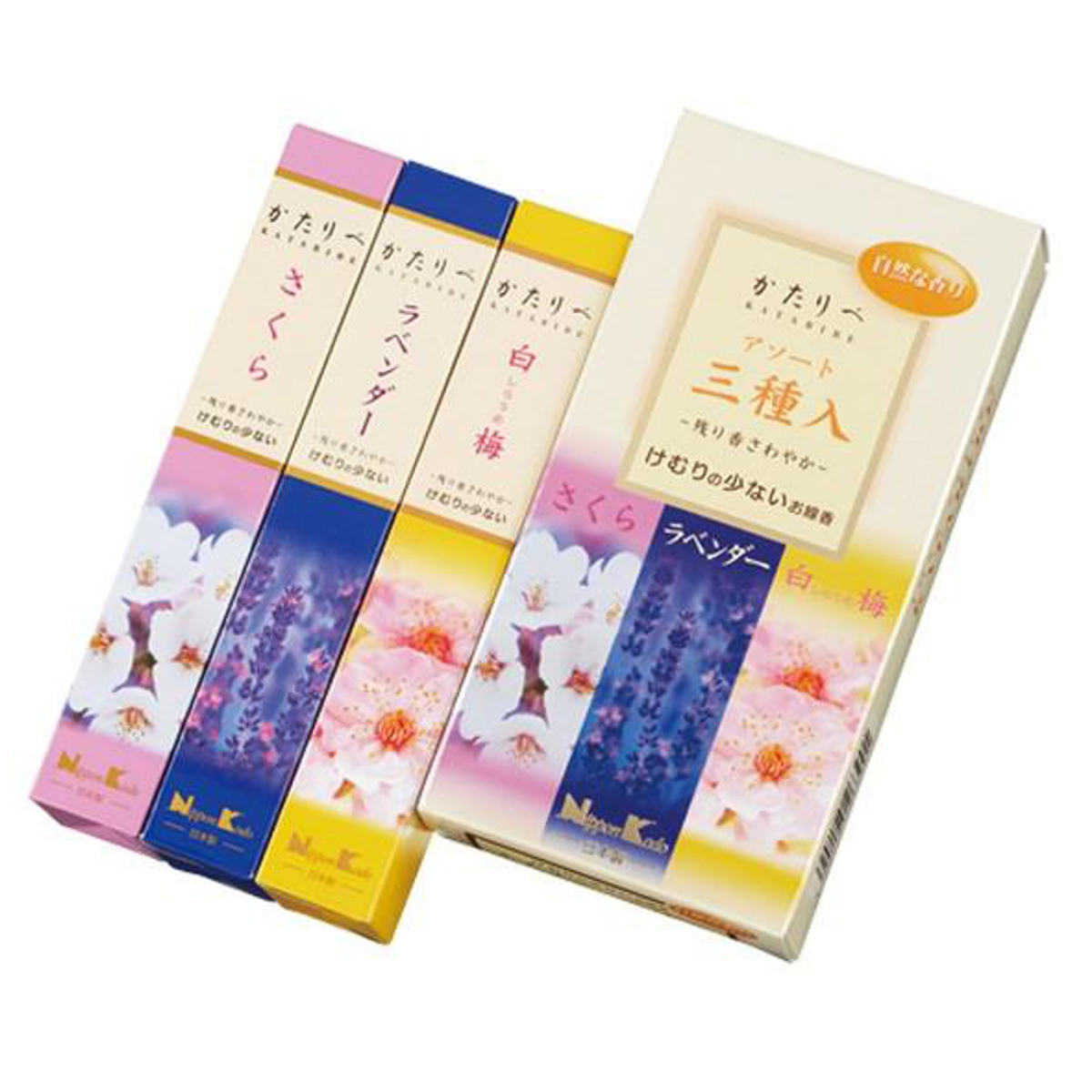 お線香 かたりべ アソート 3種入り ( 線香セット 進物線香 進物用 線香 煙少なめ 喪中見舞い お供え 法事 仏壇 お墓参り 花 香り 匂い お悔み 喪中はがき 新盆 お盆 お歳暮 お彼岸 法要 仏前 香典返し 贈答 日本香堂 )