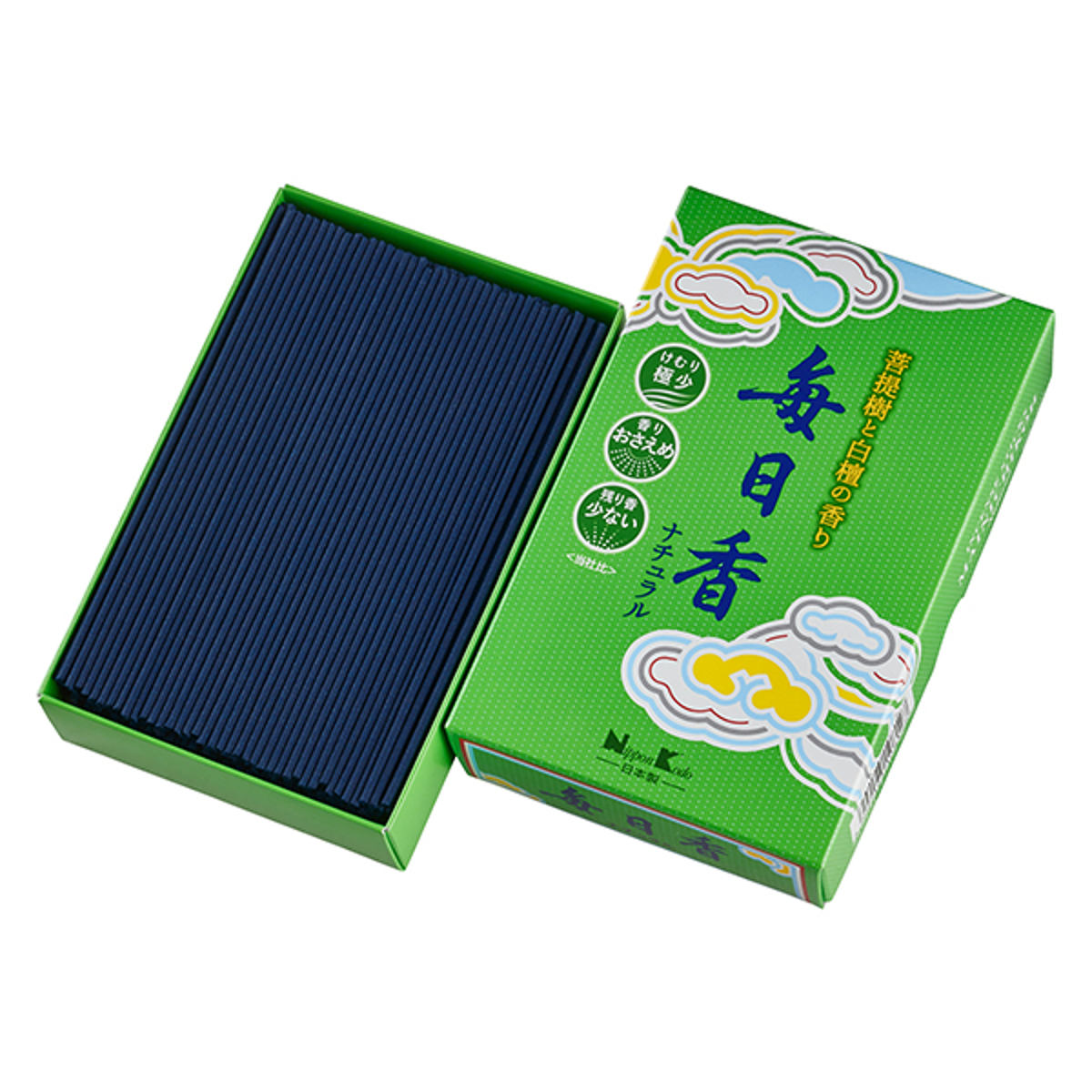 お線香 毎日香 ナチュラル 線香 ( 日本香堂 白檀 25分燃焼 煙少なめ 微煙 家庭用 仏壇 お墓参り お彼岸 お供え 法事 仏前 お悔み 新盆 お盆 お歳暮 法要 帰省 香典返し おしゃれ )