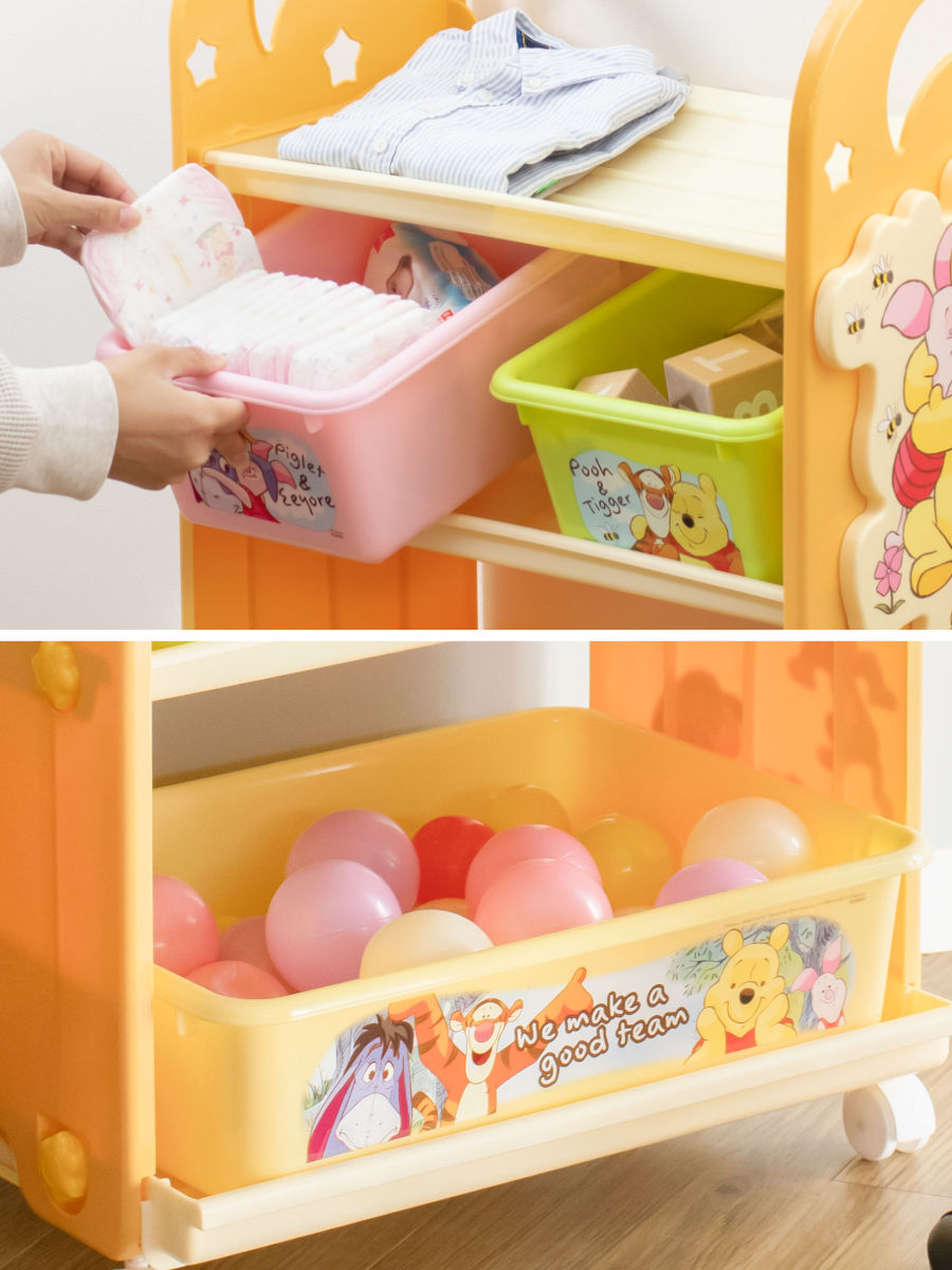 おもちゃ 収納ラック 3段 くまのプーさん トイステーション ( 収納 棚 収納ボックス おもちゃ箱 キャスター付き 絵本 ラック お片付け 子供部屋 ディズニー Disney プーさん pooh )
