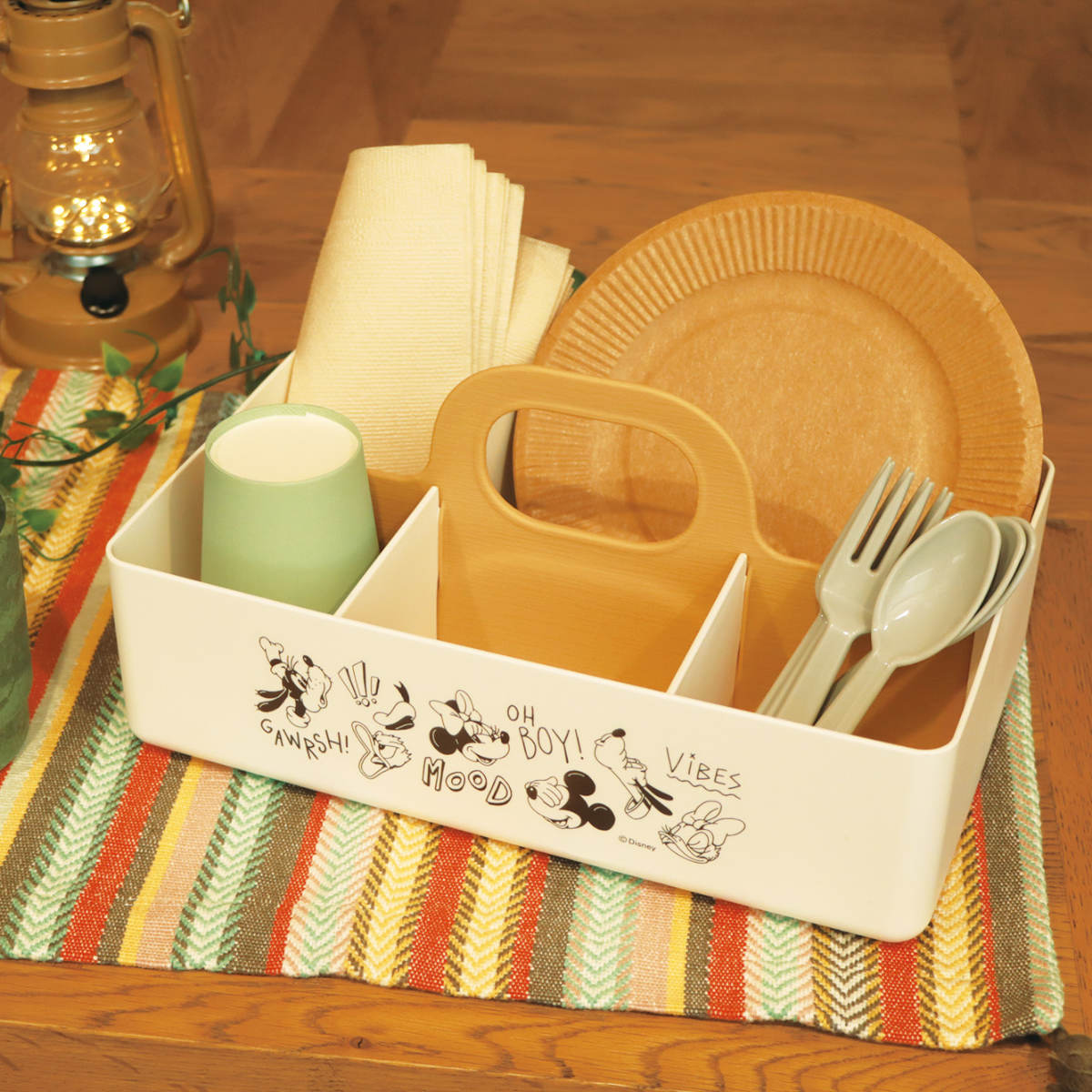 収納ボックス ミッキーマウス モッテケース 幅28×奥行18.5×高さ13.5cm ( ディズニー 小物収納 ハンドル付き 収納ケース 仕切り付き 日本製 小物入れ 小物ケース スタッキング 積み重ね メイクボックス 整理 整頓 キッチン )