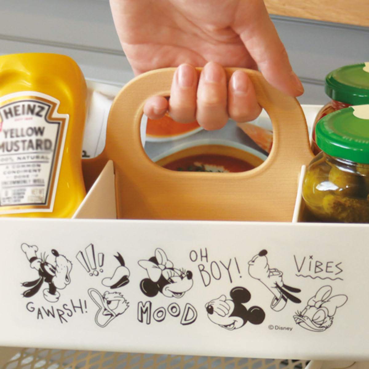 収納ボックス ミッキーマウス モッテケース 幅28×奥行18.5×高さ13.5cm ( ディズニー 小物収納 ハンドル付き 収納ケース 仕切り付き 日本製 小物入れ 小物ケース スタッキング 積み重ね メイクボックス 整理 整頓 キッチン )