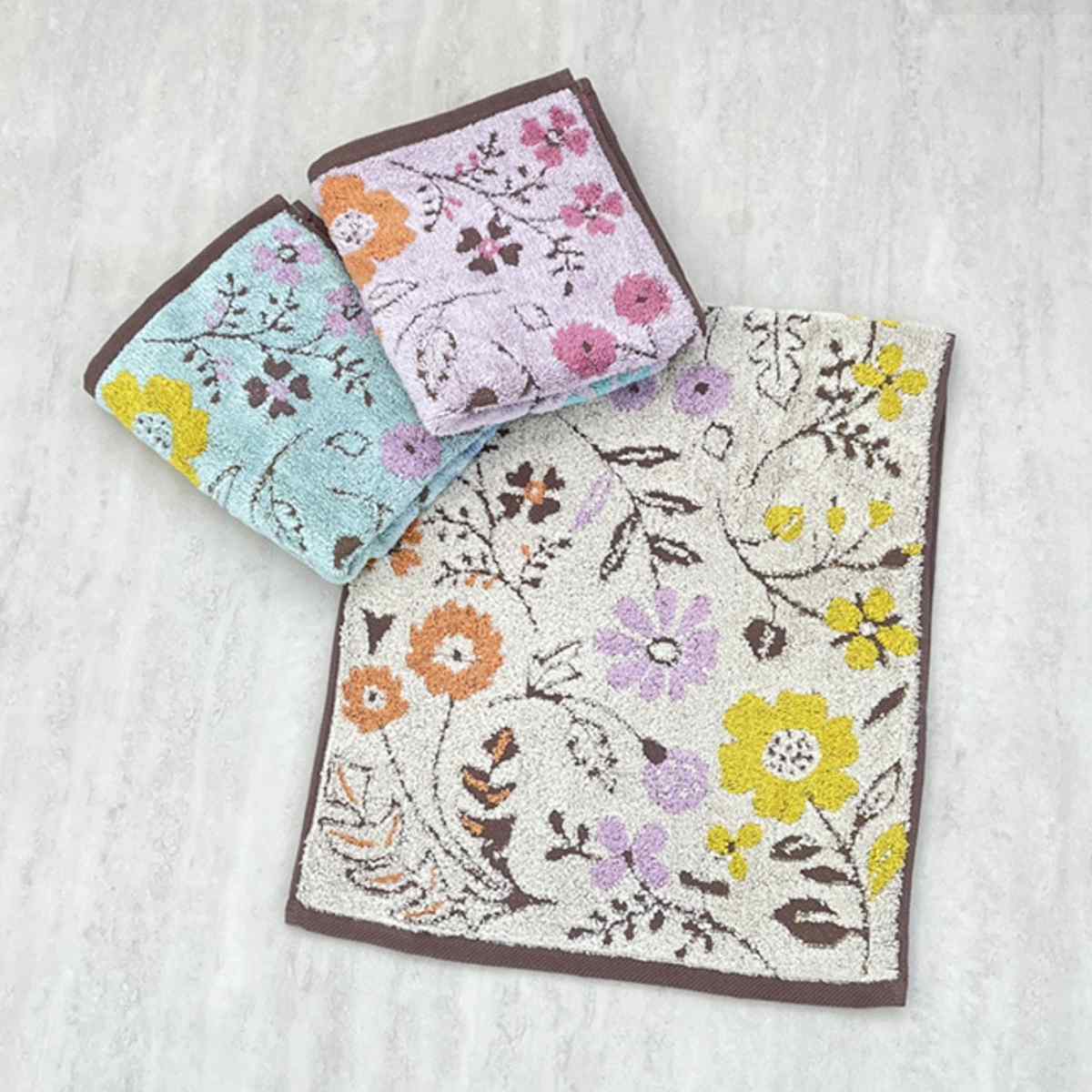 タオル ナチューラファブリカ フラウワ フェイスタオル 34×80cm ( 顔拭きタオル たおる 綿100% 吸水 花柄 ジャガード織 デイリータオル 汗拭き ふんわり 34×80 フラワー ブルー ピンク イエロー ) 【ブルー】 ブルー