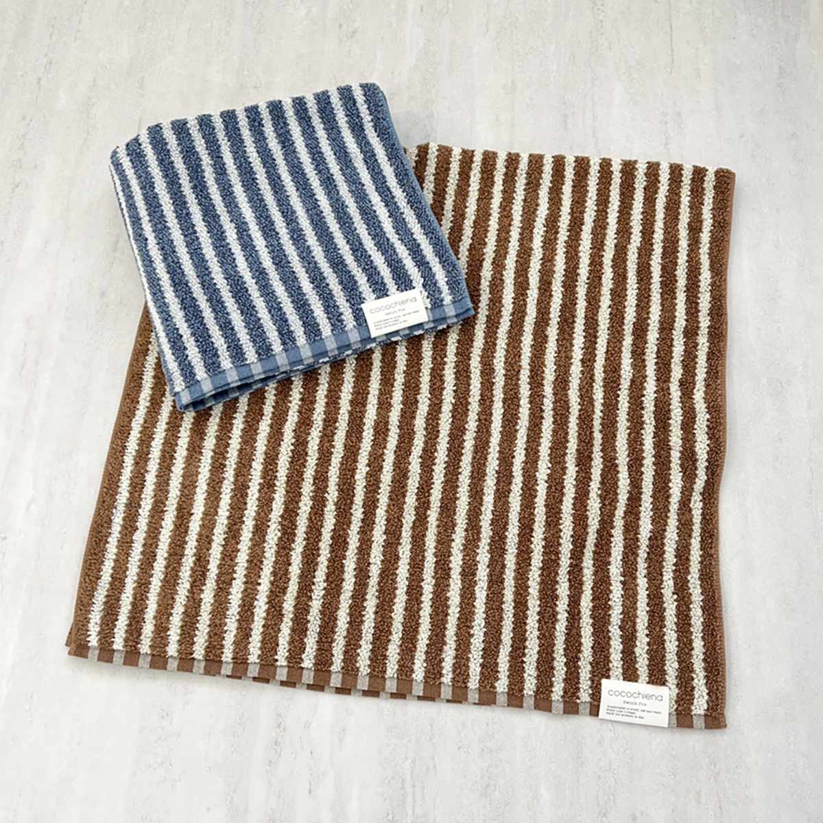 タオル ココチエナ ライン バスタオル 60×120cm ( 湯上りタオル たおる 綿100% 吸水 抗菌 防臭 cocochiena デイリータオル 体拭き ふんわり 60×120 ストライプ ブラウン ネイビー ) 【ネイビー】 ネイビー