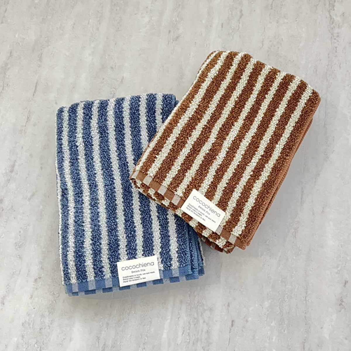 タオル ココチエナ ライン バスタオル 60×120cm ( 湯上りタオル たおる 綿100% 吸水 抗菌 防臭 cocochiena デイリータオル 体拭き ふんわり 60×120 ストライプ ブラウン ネイビー ) 【ネイビー】 ネイビー