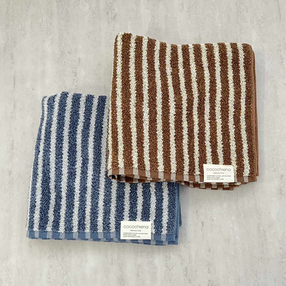 タオル ココチエナ ライン バスタオル 60×120cm ( 湯上りタオル たおる 綿100% 吸水 抗菌 防臭 cocochiena デイリータオル 体拭き ふんわり 60×120 ストライプ ブラウン ネイビー ) 【ネイビー】 ネイビー