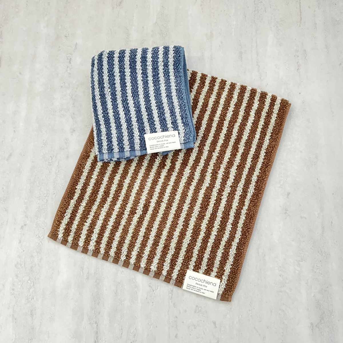 タオル ココチエナ ライン フェイスタオル 34×80cm ( 顔拭きタオル たおる 綿100% 吸水 抗菌 防臭 cocochiena デイリータオル 汗拭き ふんわり 34×80 ストライプ ブラウン ネイビー ) 【ブラウン】 ブラウン