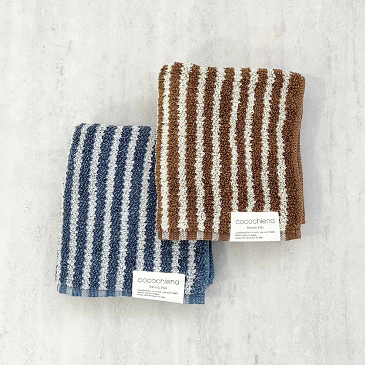 タオル ココチエナ ライン フェイスタオル 34×80cm ( 顔拭きタオル たおる 綿100% 吸水 抗菌 防臭 cocochiena デイリータオル 汗拭き ふんわり 34×80 ストライプ ブラウン ネイビー ) 【ブラウン】 ブラウン