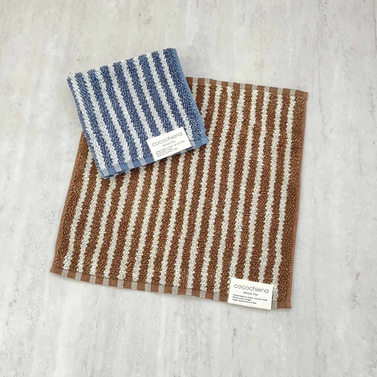 タオル ココチエナ ライン ウォッシュタオル 34×35cm ( ハンドタオル たおる ハンカチ 手拭き 綿100% 吸水 抗菌 防臭 cocochiena 手拭きタオル 汗拭き ふんわり 34×35 ストライプ ブラウン ネイビー ) 【ネイビー】 ネイビー