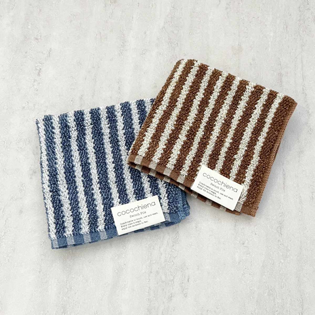 タオル ココチエナ ライン ウォッシュタオル 34×35cm ( ハンドタオル たおる ハンカチ 手拭き 綿100% 吸水 抗菌 防臭 cocochiena 手拭きタオル 汗拭き ふんわり 34×35 ストライプ ブラウン ネイビー ) 【ネイビー】 ネイビー