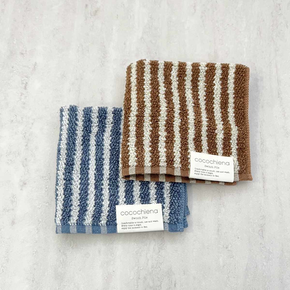 タオル ココチエナ ライン ウォッシュタオル 34×35cm ( ハンドタオル たおる ハンカチ 手拭き 綿100% 吸水 抗菌 防臭 cocochiena 手拭きタオル 汗拭き ふんわり 34×35 ストライプ ブラウン ネイビー ) 【ネイビー】 ネイビー