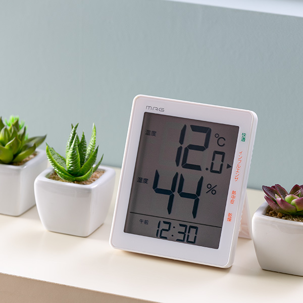 温湿度計 置き時計 デジタル温湿度計 時計付き （ 温度計 温湿計 湿度計 置時計 掛け時計 ウイルス対策 大きな文字盤 見やすい デジタル