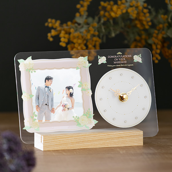 フォトフレーム 時計 結婚祝い プレゼント ピンク アナログ おしゃれ （ 写真立て フォトスタンド 写真フレーム 写真たて ウェディング
