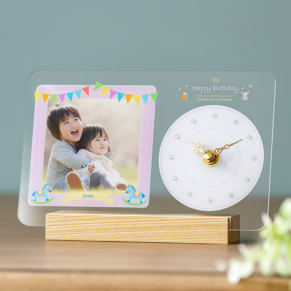 フォトフレーム 時計 出産祝い 6月 誕生石 パール プレゼント アナログ おしゃれ 置き時計 オシャレ（ 写真立て フォトスタンド 写真フレ