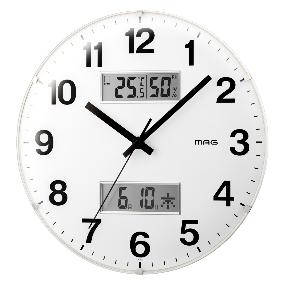 デジアナ掛時計 MAG ダブルラウンダー 温度湿度表示付き （ 時計 壁掛け時計 掛け時計 壁掛け かけ時計 とけい クロック アナログ カレン