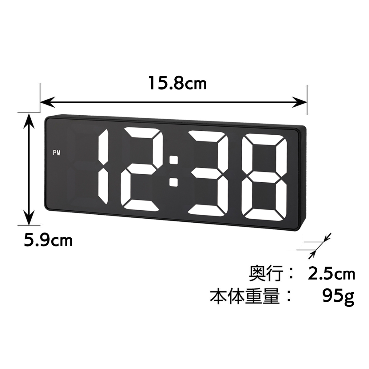 置き時計 フラットアワー デジタル時計 LED MAG ( 時計 デジタル薄型 コンパクト USB 電池 見やすい ブラック おしゃれ シンプル 黒 Type-C 単四電池 卓上 デスク周り 洗面 トイレ 夜間自動減光 24時間表示 )