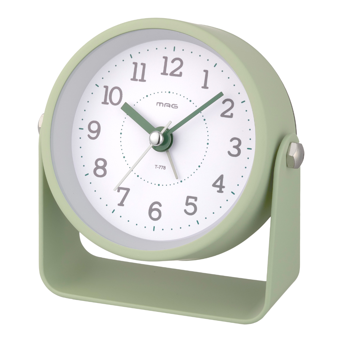 置き時計 モナカ MAG 連続秒針 目覚まし時計 ( 時計 置時計 卓上 静か アラーム スヌーズ コンパクト 幅10cm ライト 置き型 角度調整 電子音 インテリア くすみカラー 寝室 トイレ 洗面 おしゃれ かわいい マンガン電池 単三電池 ) 【グレー】 グレー