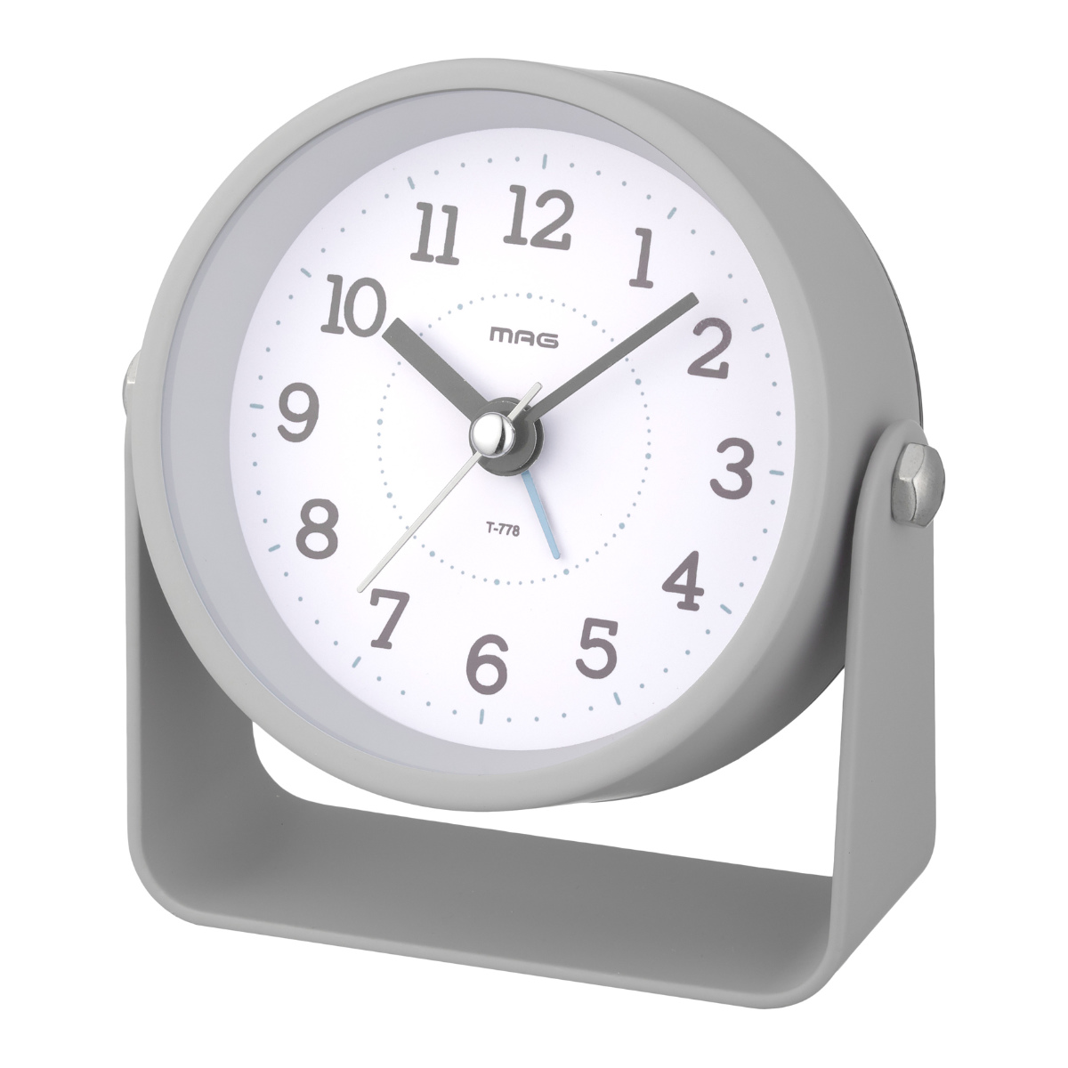 置き時計 モナカ MAG 連続秒針 目覚まし時計 ( 時計 置時計 卓上 静か アラーム スヌーズ コンパクト 幅10cm ライト 置き型 角度調整 電子音 インテリア くすみカラー 寝室 トイレ 洗面 おしゃれ かわいい マンガン電池 単三電池 ) 【グレー】 グレー