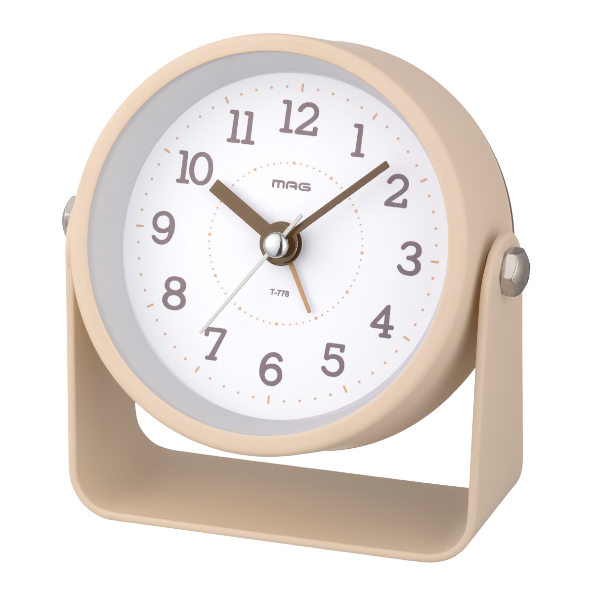 置き時計 モナカ MAG 連続秒針 目覚まし時計 ( 時計 置時計 卓上 静か アラーム スヌーズ コンパクト 幅10cm ライト 置き型 角度調整 電子音 インテリア くすみカラー 寝室 トイレ 洗面 おしゃれ かわいい マンガン電池 単三電池 ) 【グレー】 グレー