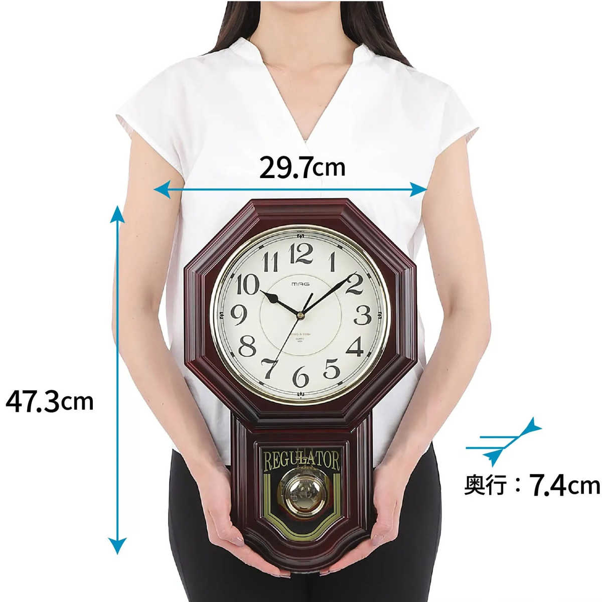 振り子時計 時報付き 連続秒針 静音 掛け時計 クラシカル MAG ( 壁掛け 時計 壁掛け時計 ウォールクロック 振り子式 アナログ メロディー 音量調節 夜間停止機能 おしゃれ とけい クロック インテリア 掛時計 静か 単三電池 )