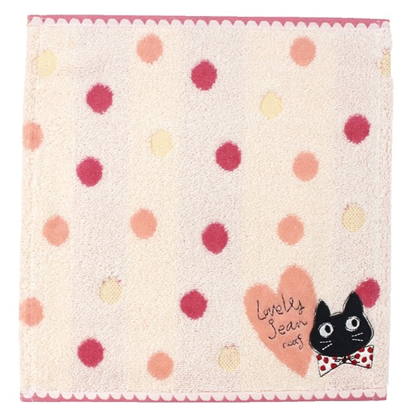 Lohaco ハンカチタオル ラブリージーン タオルハンカチ クリーム ハンカチ タオル 猫 ねこ 黒猫 猫柄 ドット 綿 綿100 25 25cm 刺繍 ハンドタオル ハンドタオル リビングート ロハコ店