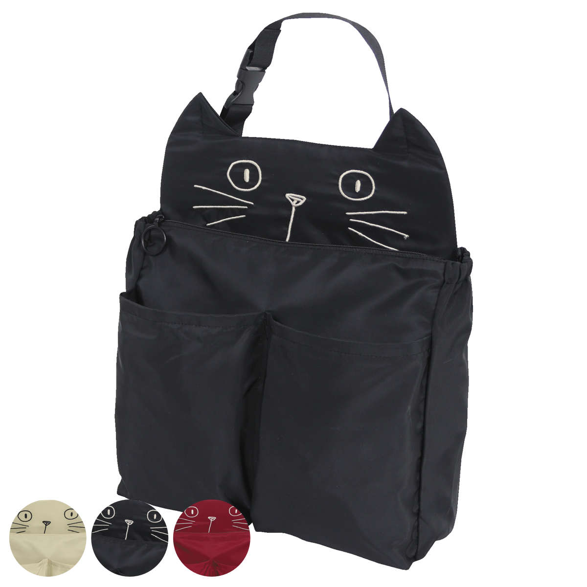 シートポケット ネコミミ マルチポケット カー用品 車内収納 （ バックポケット 後部座席 ポケット 小物入れ 猫 ねこ ネコ ドライブポケット 小物収納 ヘッドレスト 車内 車載 ドライブ おでかけ かわいい ） 【レッド】