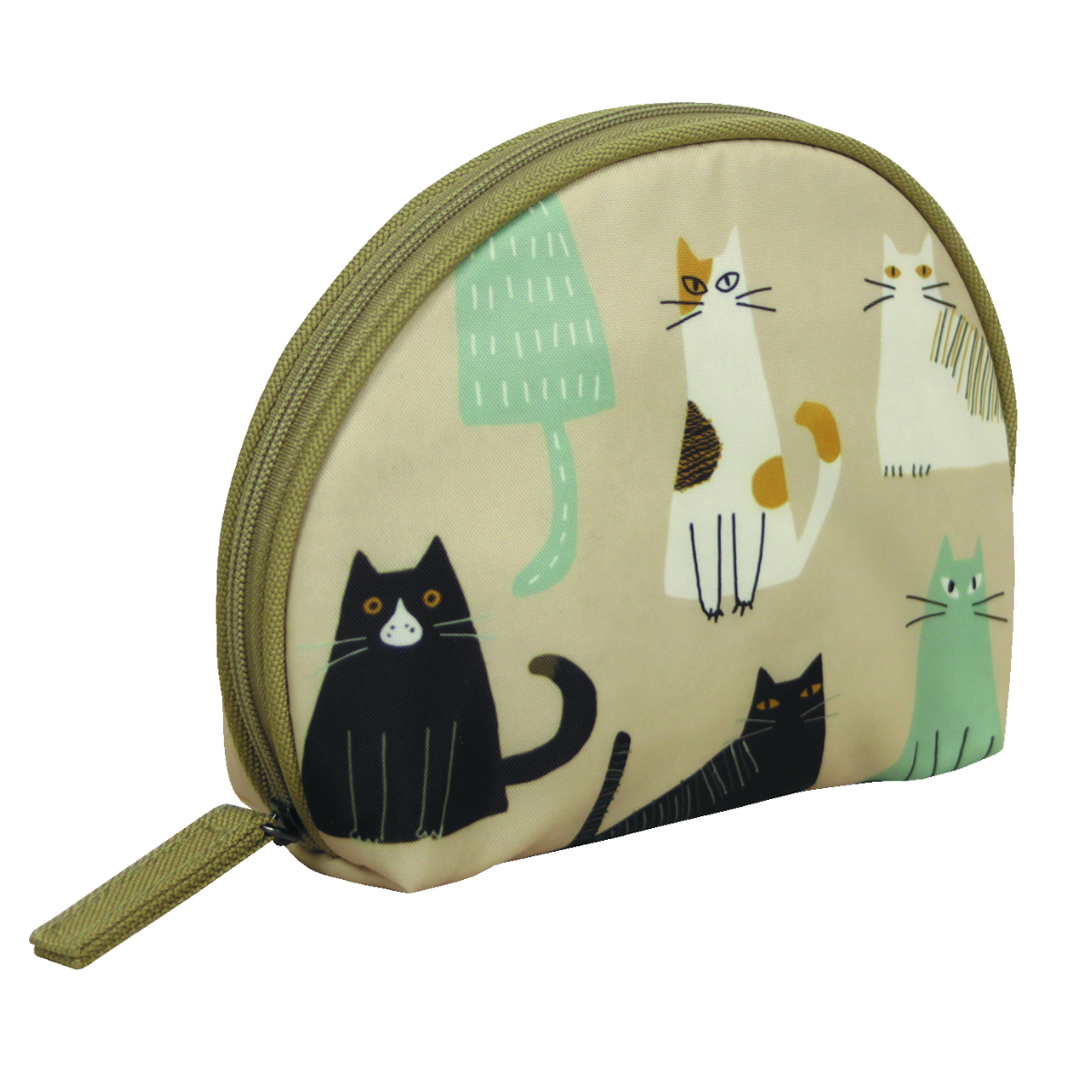ポーチ シェルポーチ ネコ 化粧ポーチ ( マルチポーチ コスメポーチ 猫 ねこ 動物 丸 マチあり ポケット 仕切り 撥水 ファスナー トラベル 小物 化粧品 コスメ 財布 持ち運び おしゃれ かわいい 小さめ ) 【ベージュ】 ベージュ