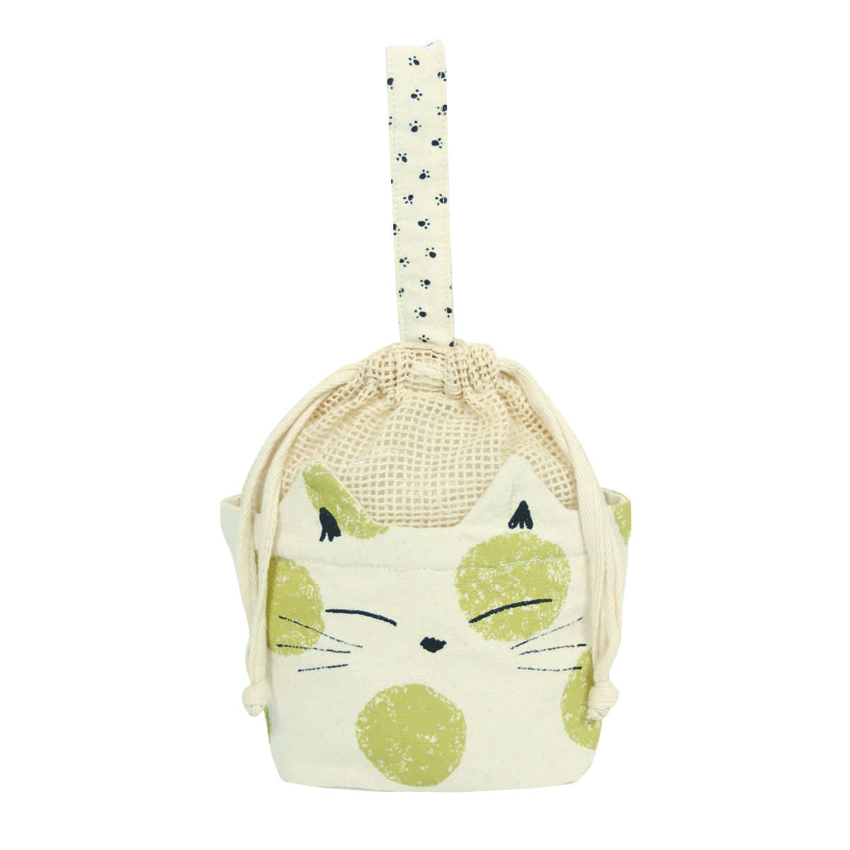 ポーチ ネコミミ 巾着ポーチ ネコ ( フェイスポーチ 猫 ねこ 顔 巾着袋 小物入れ コットン 動物 マルチポーチ 持ち歩き バッグ かばん 鞄 持ち手付き 小物収納 マルチケース かわいい 雑貨 プレゼント おしゃれ ) 【ブルー】 ブルー