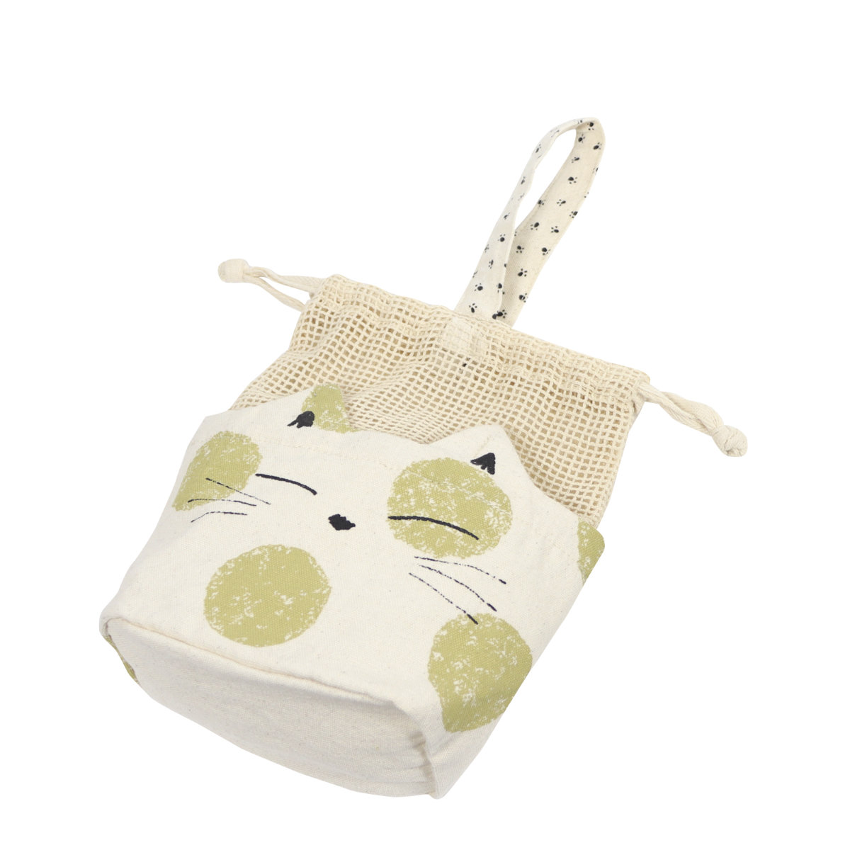 ポーチ ネコミミ 巾着ポーチ ネコ ( フェイスポーチ 猫 ねこ 顔 巾着袋 小物入れ コットン 動物 マルチポーチ 持ち歩き バッグ かばん 鞄 持ち手付き 小物収納 マルチケース かわいい 雑貨 プレゼント おしゃれ ) 【ブルー】 ブルー